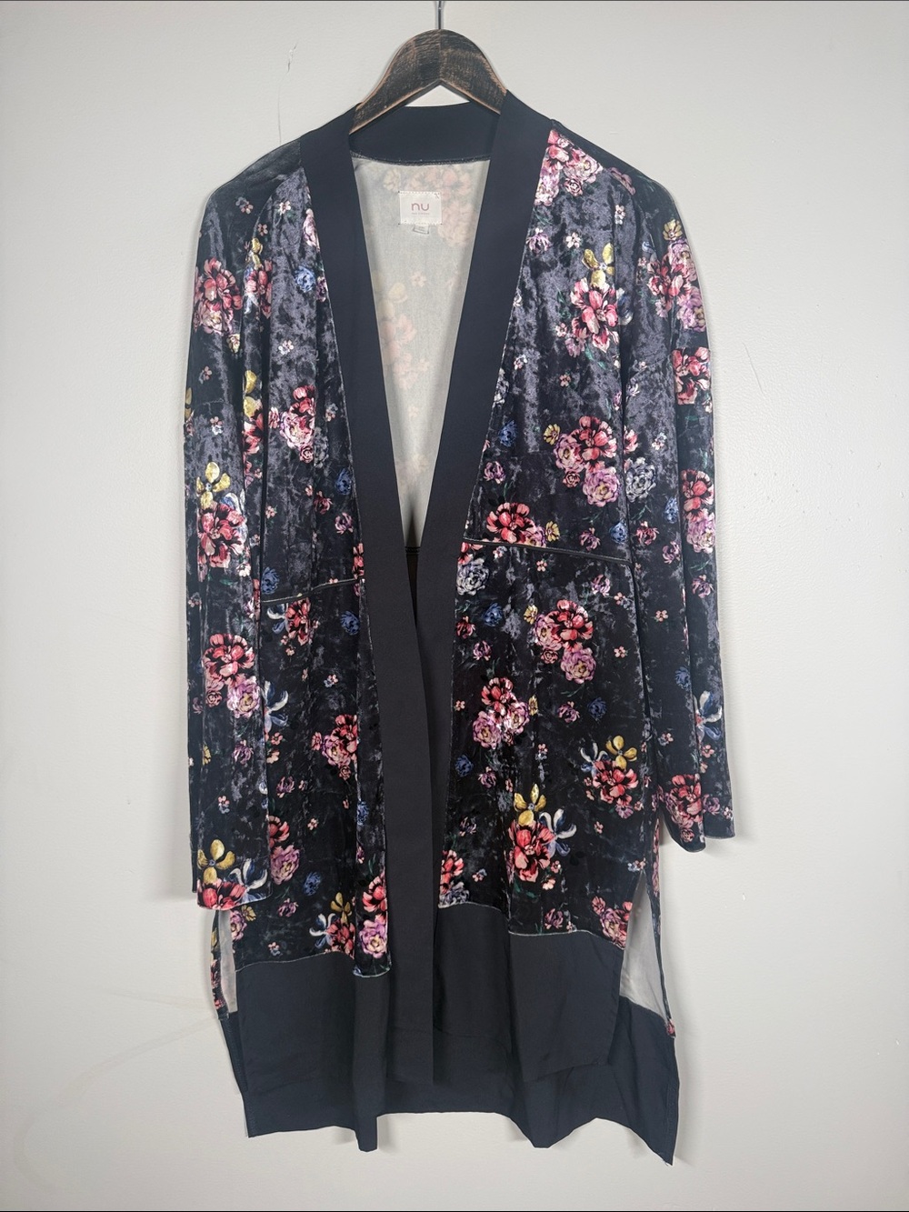 Simons Black Velvet Floral Open-Front Cardigan (matching slip dress available)